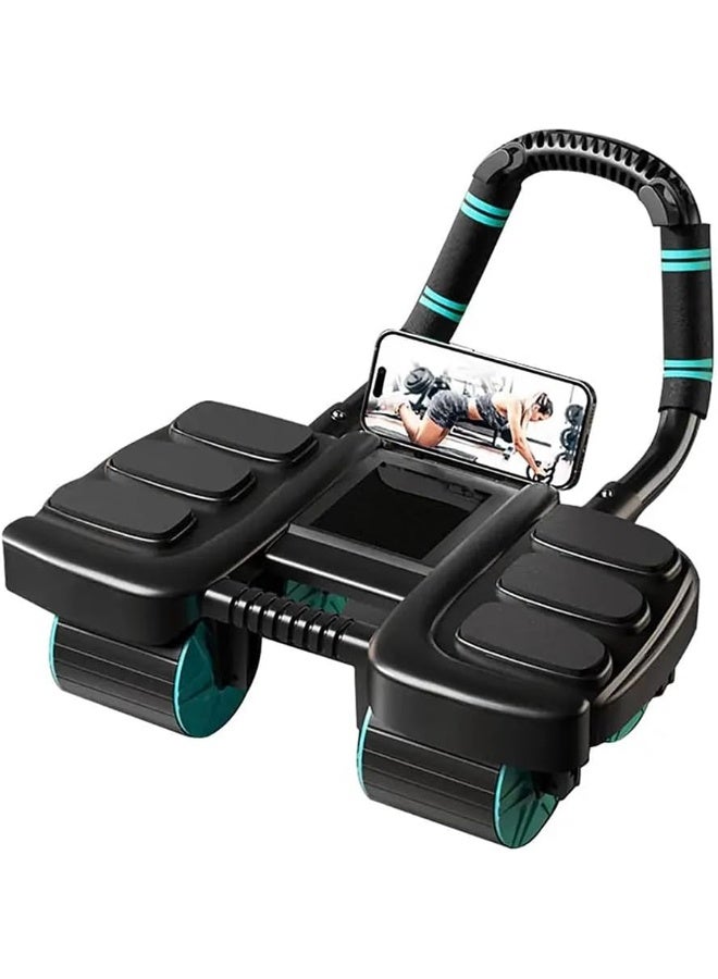 عجلة دوارة انتعاش اوتوماتيكية مع دعم للكوع وتصميم 4 عجلات - معدات تمارين اساسية لصالة الالعاب الرياضية المنزلية، الة تمرين البطن للرجال/النساء، حرق دهون البطن، عجلة دوارة محمولة للياقة - Image 1